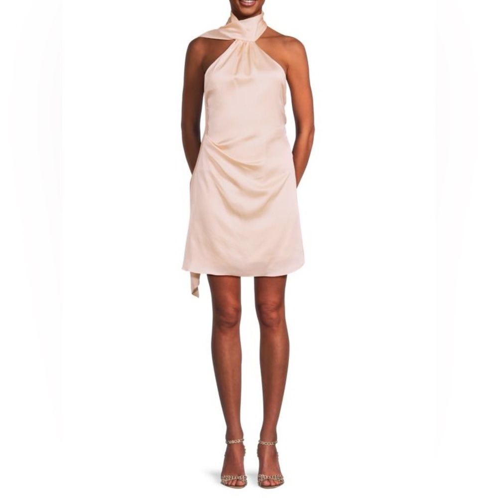 Simkhai Jade Satin mini halter backless scarf dress